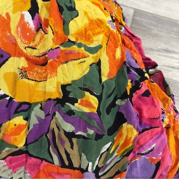 Vintage Phool Viscose Boho Parrot Floral Print Yellow Purple Orange Pockets L - Picture 4 of 8